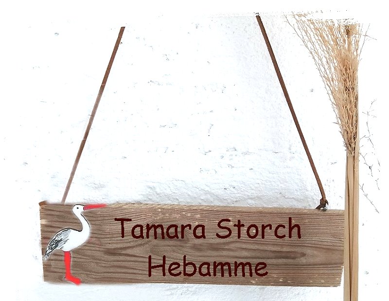 Hebammen Geschenk : Storch Holzschild